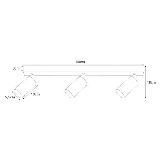 Potrójna lampa sufitowa czarna listwa z ruchomymi reflektorami