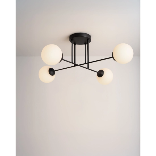 Czteroramienna symetryczna czarna lampa sufitowa z okrągłymi kloszami SAVOY