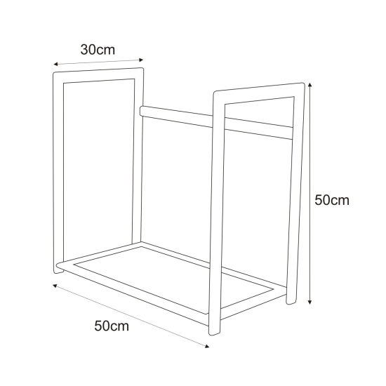 Minimalistyczny stojak na drewno, w czarnym kolorze, o długości 50 cm