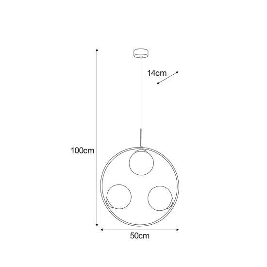 Czarna lampa wisząca z bursztynowymi kloszami o średnicy 14 cm