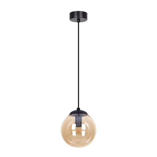 Elegancka lampa wisząca z bursztynowym kloszem o średnicy 14cm