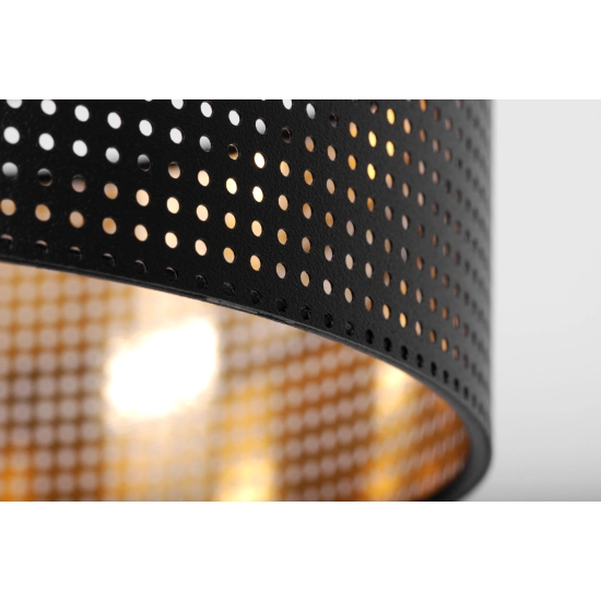 Lampa podłogowa, stojąca z podwójnym, czarno-złotym abażurem