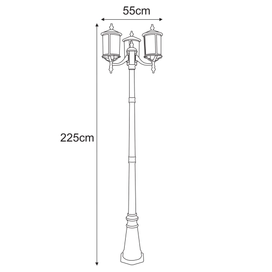 Wysoka lampa ogrodowa, czarna latarnia, trzy źródła światła, na E27