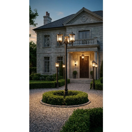 Lampa ogrodowa w czarnym kolorze, z dekoracyjnym szkłem, ochrona IP44