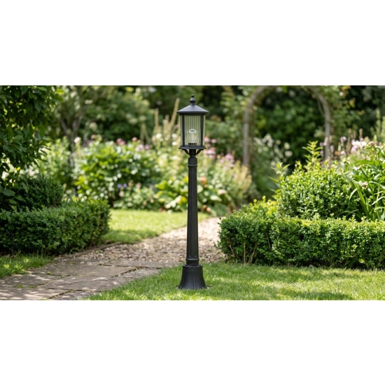 Lampa ogrodowa w czarnym kolorze, z dekoracyjnym szkłem, ochrona IP44