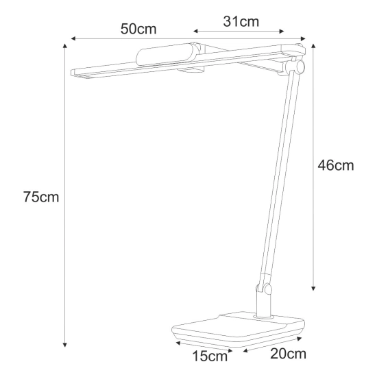 Srebrna, regulowana lampa biurkowa, LED 12 W, funkcja ściemniania