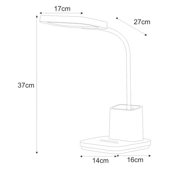 Lampka biurkowa LED z pojemnikiem na długopisy, elastyczne ramię