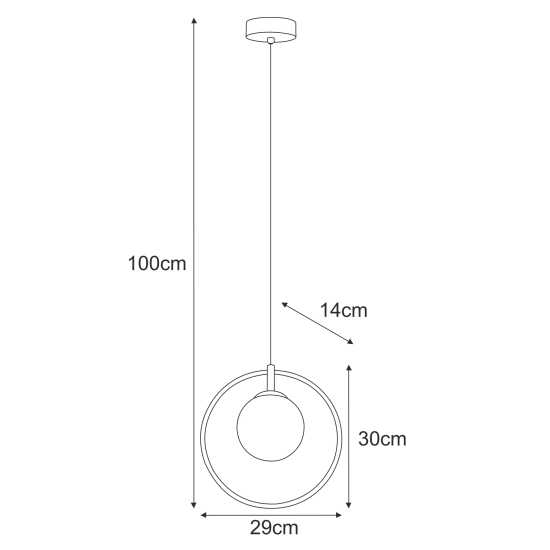 Geometryczna lampa wisząca z kloszem i obręczą w kształcie okręgu