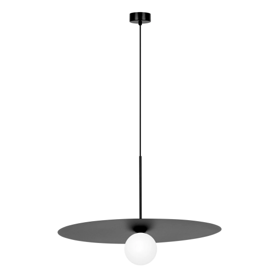 Lampa wisząca z czarną, ruchomą tarczą, przysłoną o średnicy 60cm