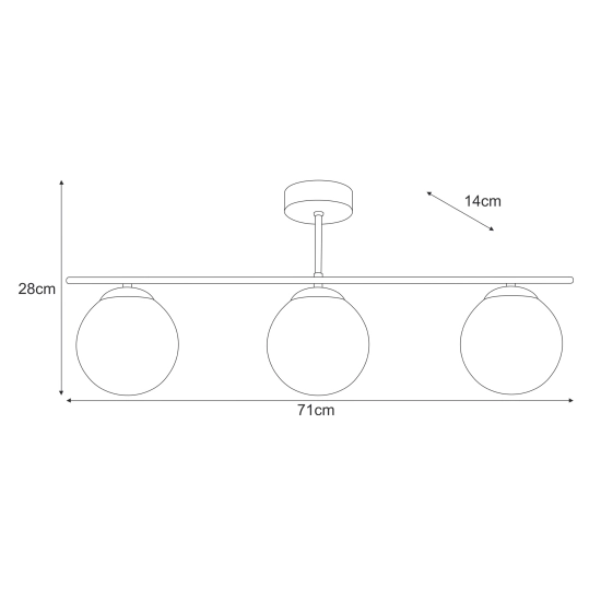 Potrójna lampa sufitowa, kolor złota z kulistymi kloszami