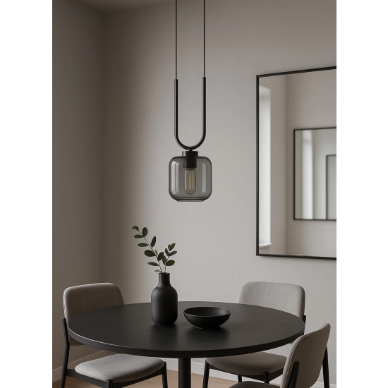 Jednopunktowa lampa wisząca z transparentnym, grafitowym kloszem BONO