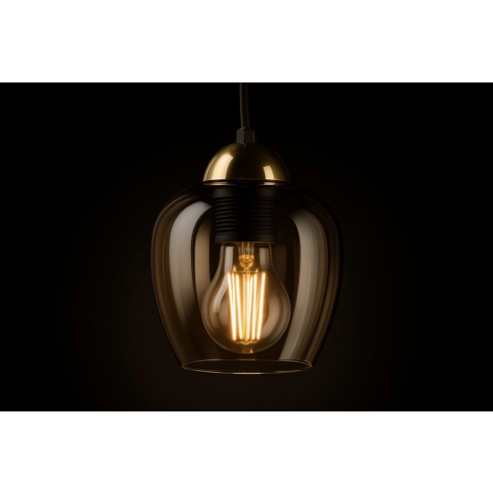 Minimalistyczna lampa wisząca z bursztynowym kloszem