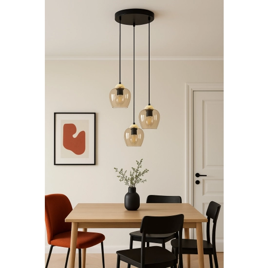 Gustowna lampa wisząca z trzema kloszami do salonu TULA