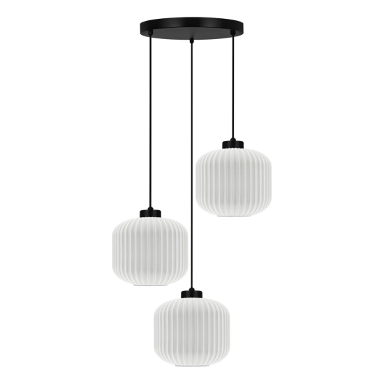 Lampa wisząca z regulowaną wysokością z trzema białymi kloszami  SPARTA