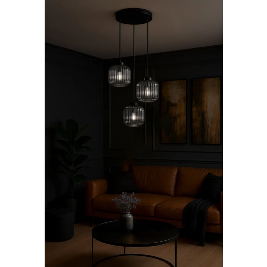 Loftowa lampa sufitowa do salonu, 3 zwisy z kloszami CAMPO