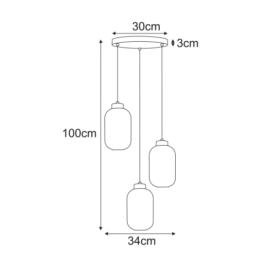 Lampa wisząca na okrągłej podsufitce z trzema zwisami, 3 x E27 VILAR