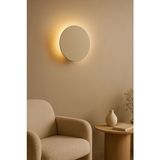 Minimalistyczny kinkiet ścienny w kolorze beżowym w kształcie talerza 30 cm TALAR