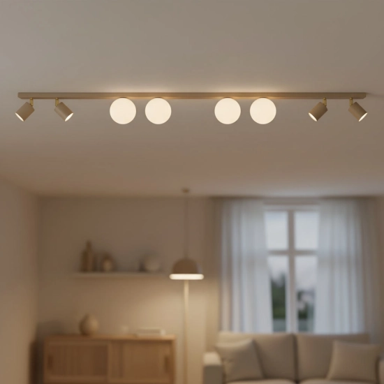 Lampa sufitowa kaszmirowa z białymi kloszami i reflektorami