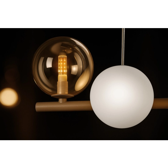 Lampa wisząca do salonu, okrągłe klosze na belce