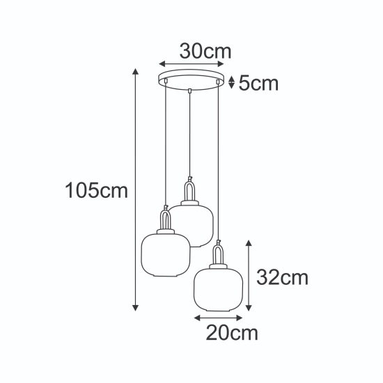 Lampa wisząca z dużymi, ryflowanymi kloszami w kolorze bursztynu