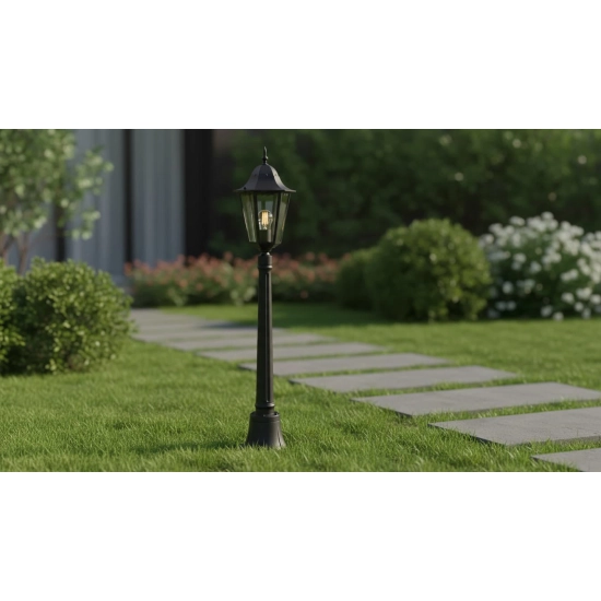 Latarenka ogrodowa stojąca czarna lampa zewnętrzna solidna metalowa