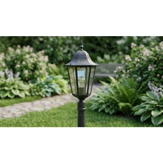 Latarenka ogrodowa stojąca czarna lampa zewnętrzna solidna metalowa