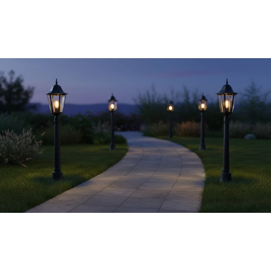 Latarenka ogrodowa stojąca czarna lampa zewnętrzna solidna metalowa