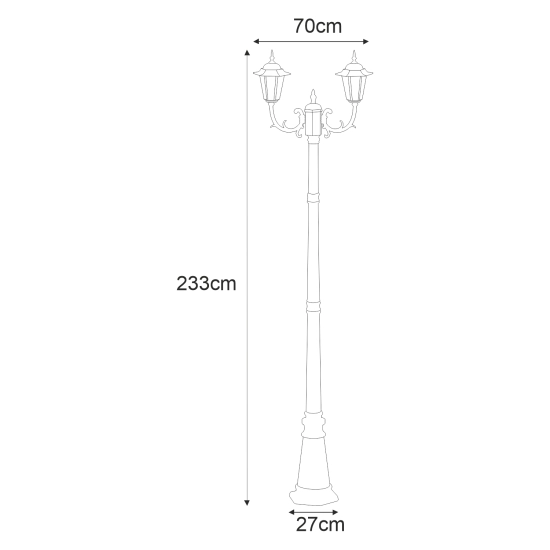 Dwuramienna wysoka czarna lampa ogrodowa stojąca parkowa latarnia STANDARD