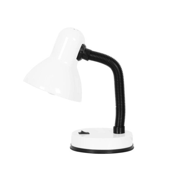 Klasyczna biała lampka biurkowa z elastycznym ramieniem dla ucznia