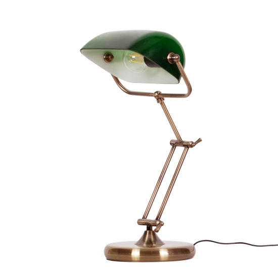 Gabinetowa lampka z zielonym kloszem, lampka bankierka