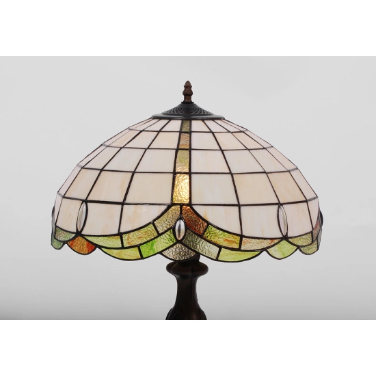 Elegancka lampka stołowa w stylu vintage z szerokim witrażowym kloszem PAPI