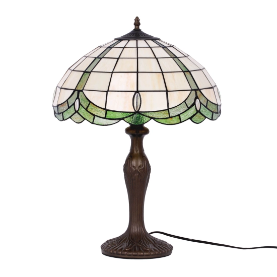 Elegancka lampka stołowa w stylu vintage z szerokim witrażowym kloszem PAPI