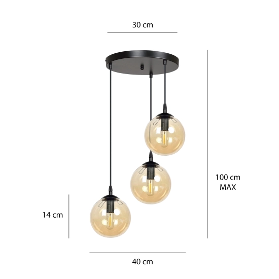 Czarno-bursztynowa lampa wisząca, możliwość skrócenia przewodu