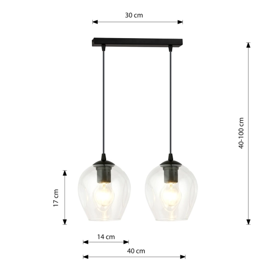 Lampa wisząca z dwoma transparentnymi kloszami o nierównym kształcie