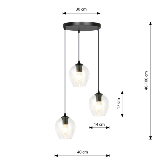 Klasyczna lampa wisząca z nieregularnymi kloszami na regulowanych zwisach