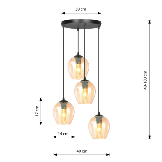 Stylowa lampa wisząca, regulowane zwisy z ciepłymi kloszami