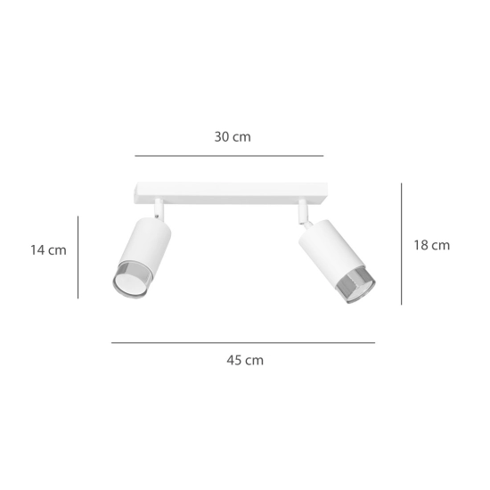 Podwójna listwa sufitowa z regulowanymi reflektorkami w białym kolorze