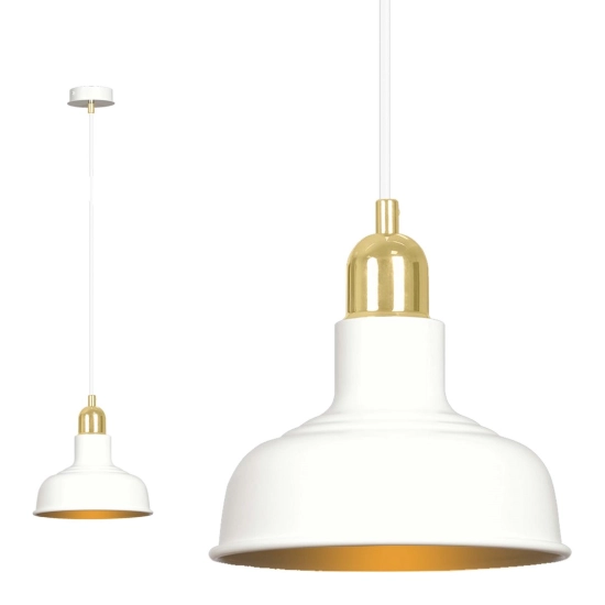 Minimalistyczna, biało-złota lampa wisząca z regulowaną wysokością