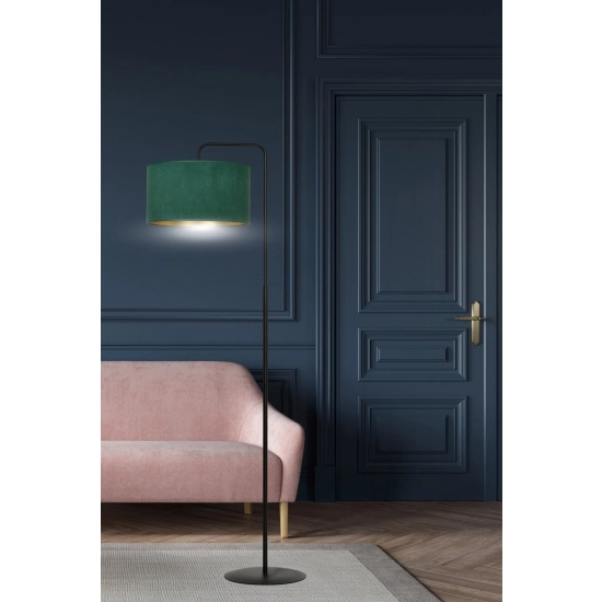 Elegancka, klasyczna lampa podłogowa z zielono-złotym abażurem