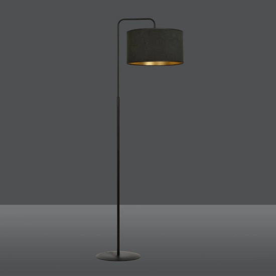 Uniwersalna lampa podłogowa, czarny abażur ze złotym środkiem