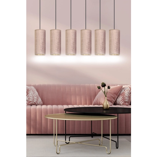 Klasyczna lampa wisząca do oświetlenia długiego stołu, różowe abażury