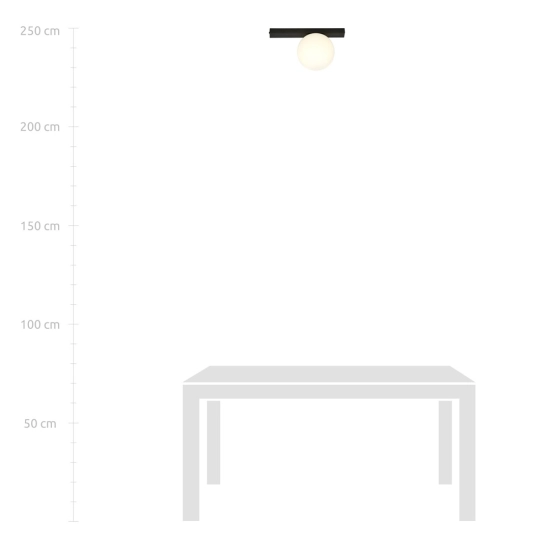 Minimalistyczna lampa sufitowa, krótka listwa z białym kloszem