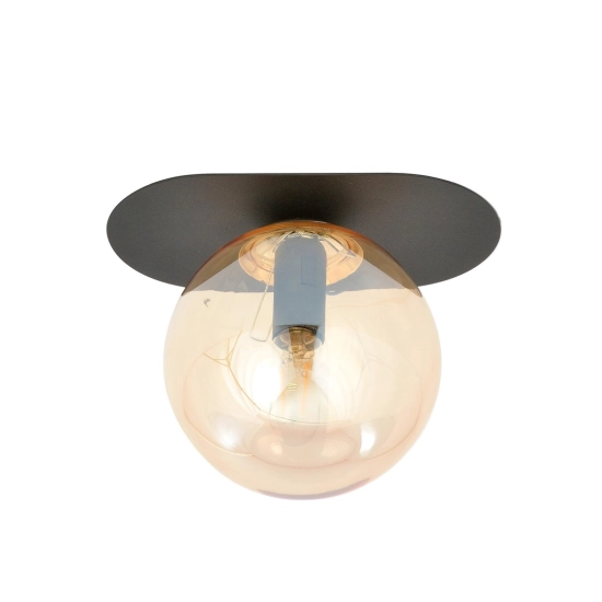 Pojedyncza lampa sufitowa, spot z okrągłym, bursztynowym kloszem