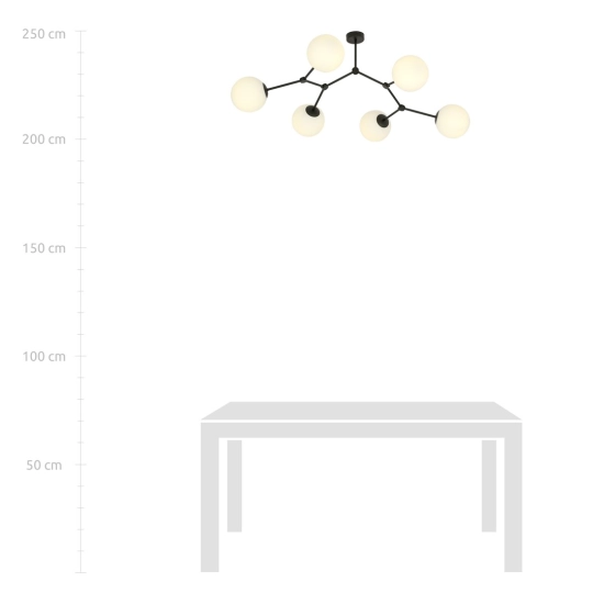 Czarna lampa sufitowa w stylu molekularnym z białymi kloszami