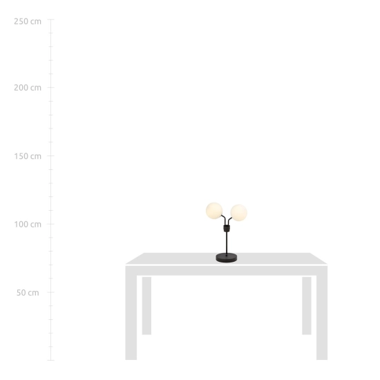 Lampka stołowa o nowoczesnym kształcie z dwoma białymi kloszami