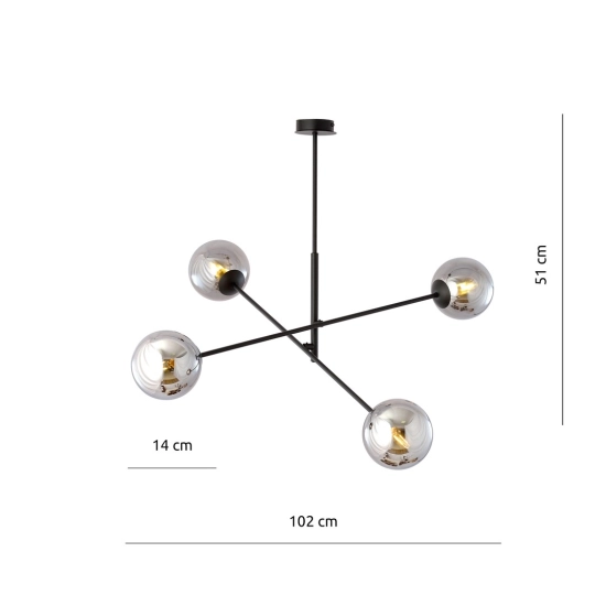 Minimalistyczna lampa sufitowa z ciemnymi, okrągłymi kloszami