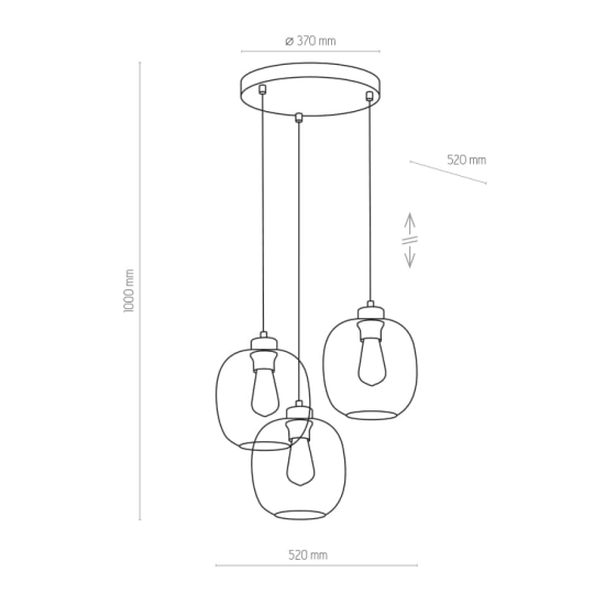 Lampa wisząca na okrągłej podsufitce z trzema gustownymi kloszami