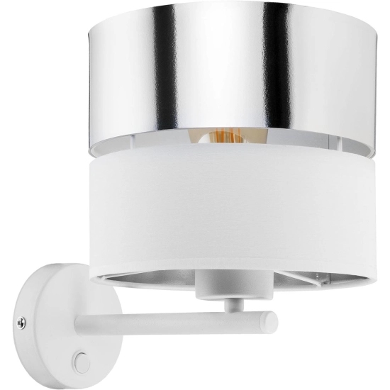 Modernistyczny biało-srebrny kinkiet z dwuczęściowym abażurem