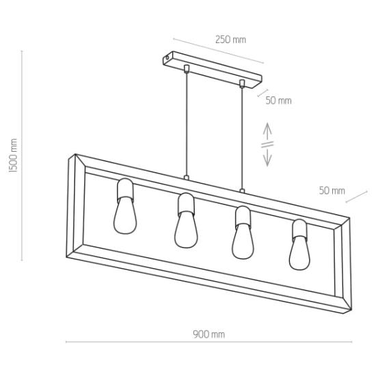 Lampa wisząca z drewnianą, ozdobną listwą, na cztery źródła światła