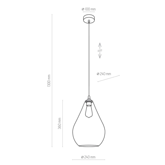 Regulowana lampa wisząca z bursztynowym kloszem, w kształcie gruszki